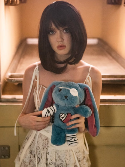 Injured Canvas Bunny with Blue Peacock Guro Plush Kawaii Bag A