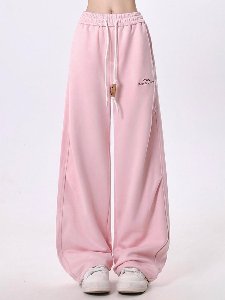 Waist Cozy Pink Sweatpants with Drawstring