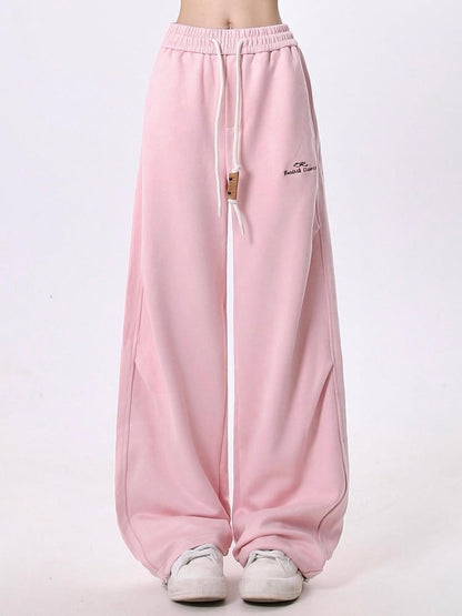 Waist Cozy Pink Sweatpants with Drawstring