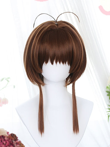 Kurze Perücken glatt mit 40–45 cm gelbem/braunem Pony