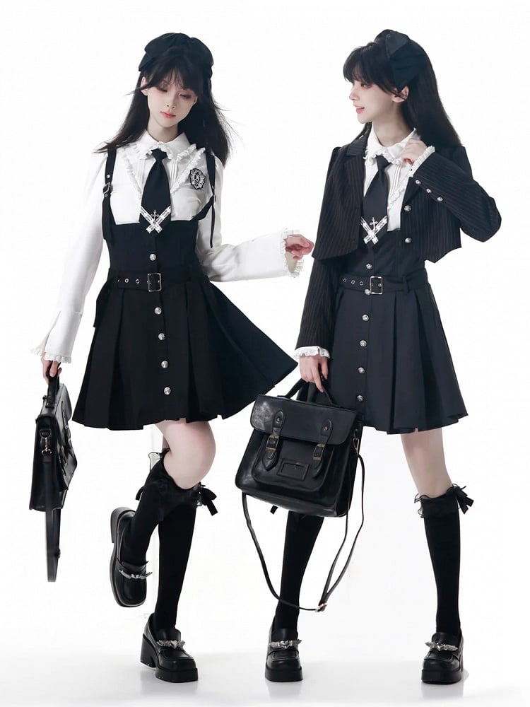 Skirt Box Pleat Overall Belt Strap Adjustable with Black/Gray