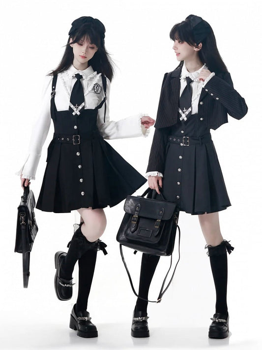 Skirt Box Pleat Overall Belt Strap Adjustable with Black/Gray