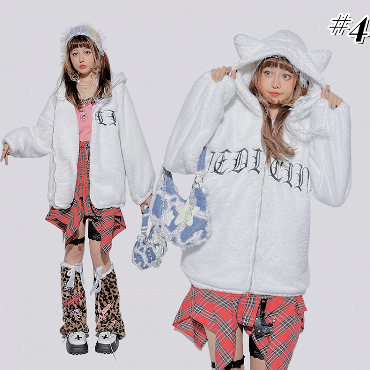 Pastell Punk Hase/Kätzchen Ohren Kapuze Plüschmantel