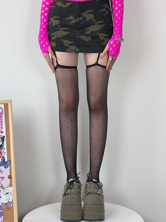 Pattern Stockings Polka-dot Color Semi-sheer Suspender 7 Options