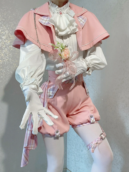 Ouji Shorts Waist Prince Outfit High Lolita + White Cape Shirt and - Pink