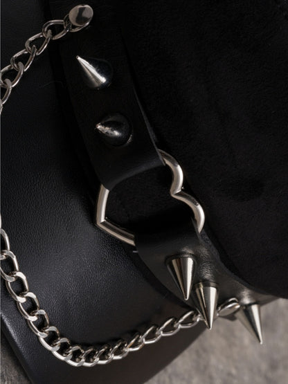 Heart Charm Ring Beret Details Hat Studs Black Gothic Chain