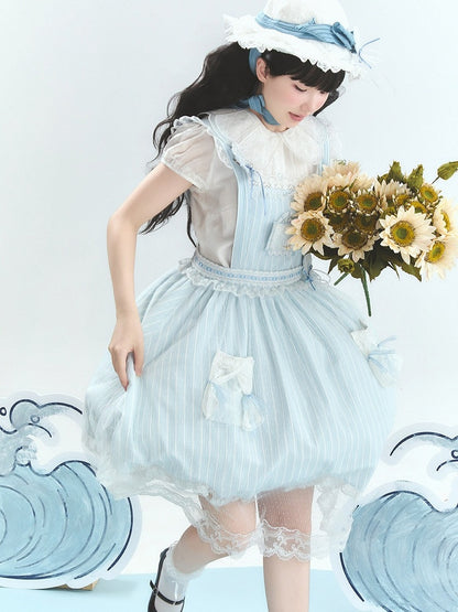 Summer Beach Blue White Lace Overlay Lolita Dress - Liz Bird