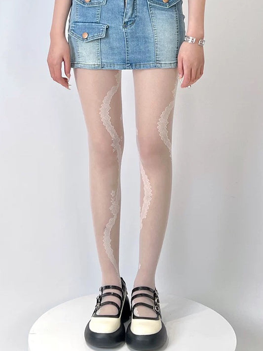 4色展開 ロゼット柄タイツ