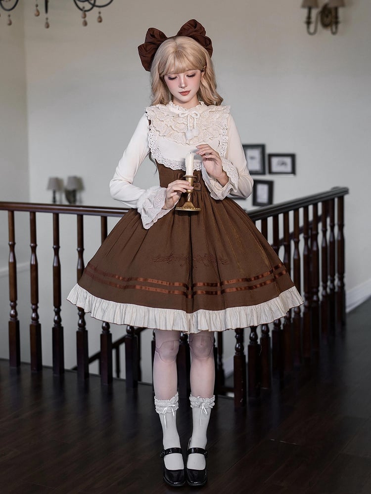Lolita Dress Violin Boned Brown Version Under Short Classic Bust Waist with Embroidery