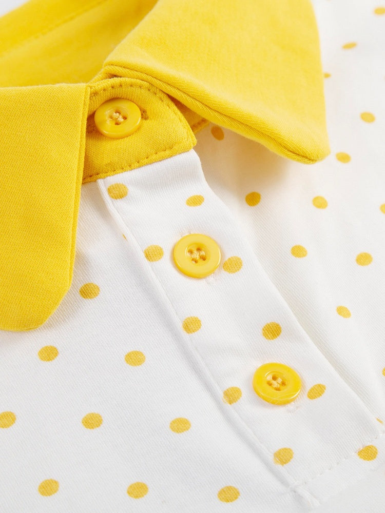 Yellow Polka-Dot Tee with Bear Motif & Chick Charm - Languid Park