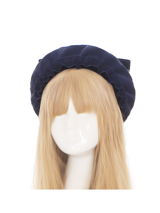 ネイビーブルーの大きなリボンが可愛いベレー帽ロリータ