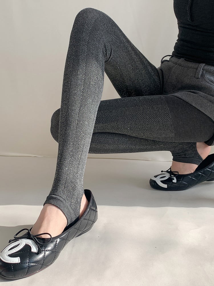 (4 Glitter Colors) Herringbone Tights Stirrup