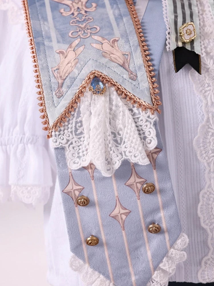 Detachable with Blue/Pink Lolita Collar Print Dark Rhinestone and Accents Lace