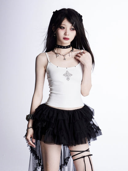 Cami Top Weiß Strass Verziert Kreuz Glamorous