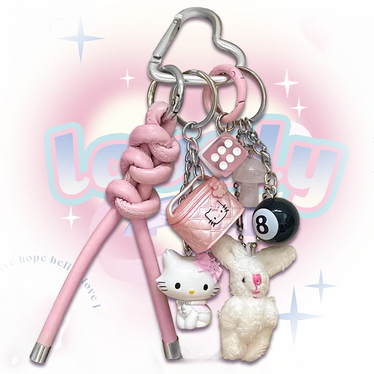 Y2K White/Pink Bunny Plush Kitty Keychain