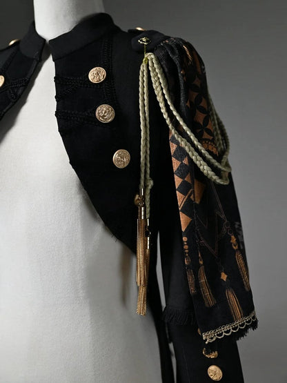 Tailcoat Knight Cape One-shoulder Detachable Black