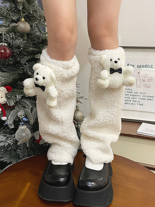 ホワイトロリータベアドールの蝶結びレッグウォーマー