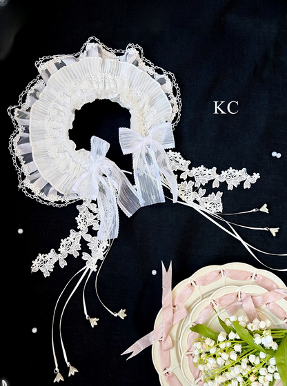 Lily Sweet of Lace Gloves Valley Embroidered Lolita Full Set Choker Veil + KC Head Dress White the