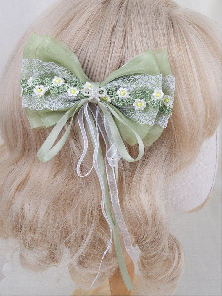 Green Hairclip Daisy Pair Lace