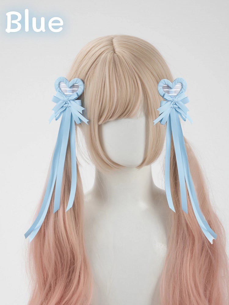 Multi-Color Bow Clip Hair Heart Pairs