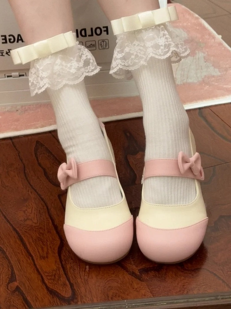 Pink Beige Velcro Flats Strap Paw Round with Toe Embroidery Bear Closures Sweet