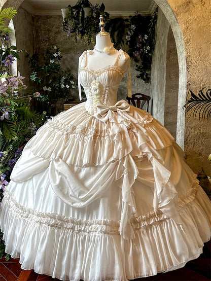 Dress Corset Gorgeous Waist Length Floor Flowers Apricot Gown Adorned Birthday