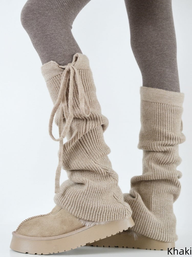 6 Leg Colors Strappy Bowknot Knitted Warmers Flared