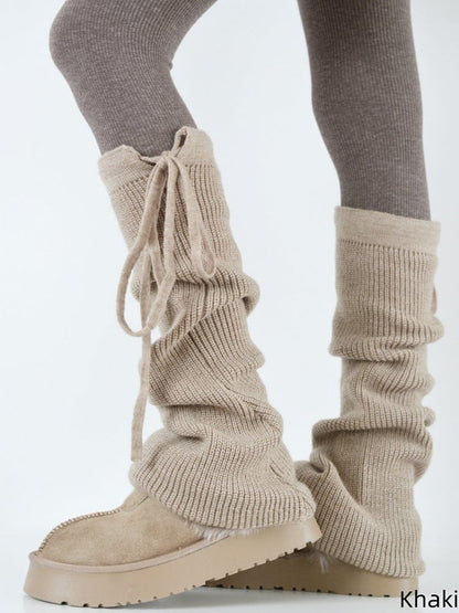 6 Leg Colors Strappy Bowknot Knitted Warmers Flared