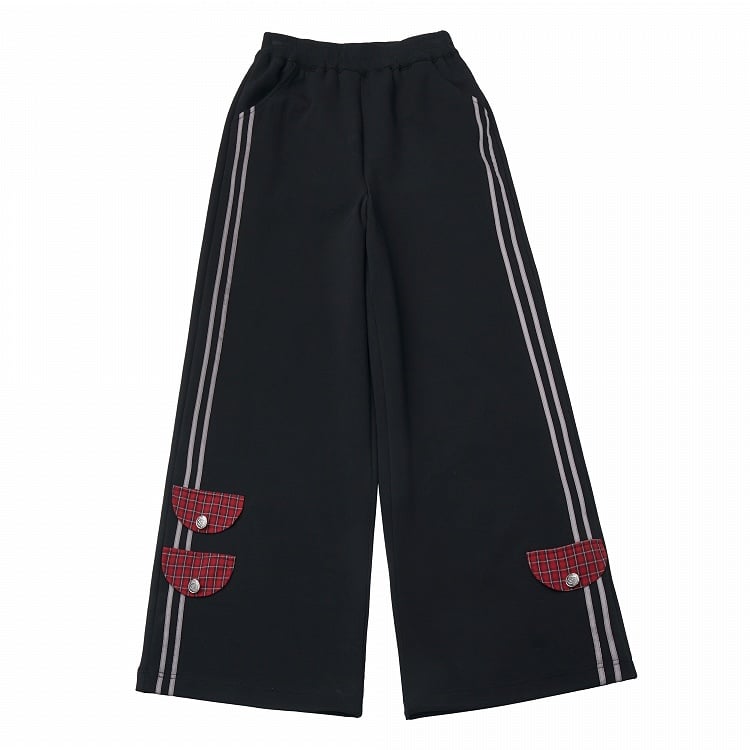 with Red Patchwork Straight-leg Detail Black Pants Plaid