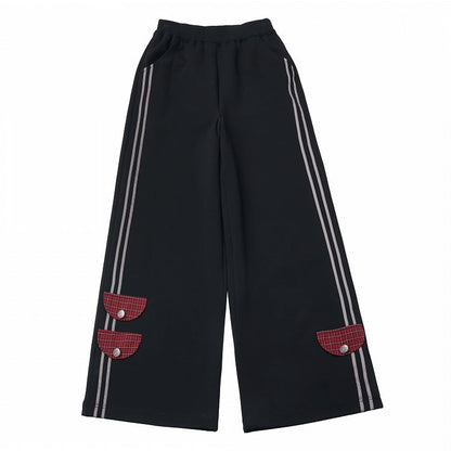 with Red Patchwork Straight-leg Detail Black Pants Plaid