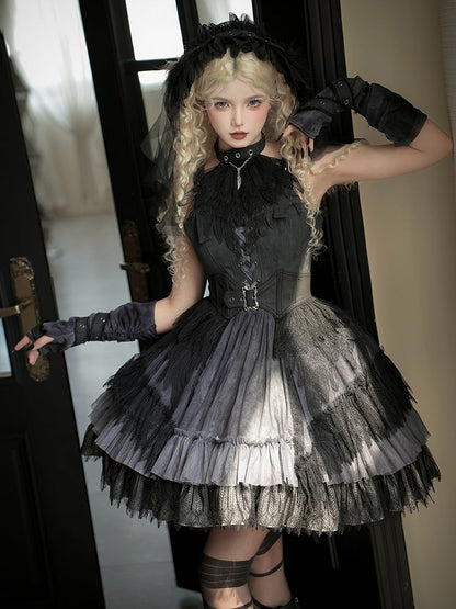 Korsettgürtel Gothic Lolita Feder Schwarz