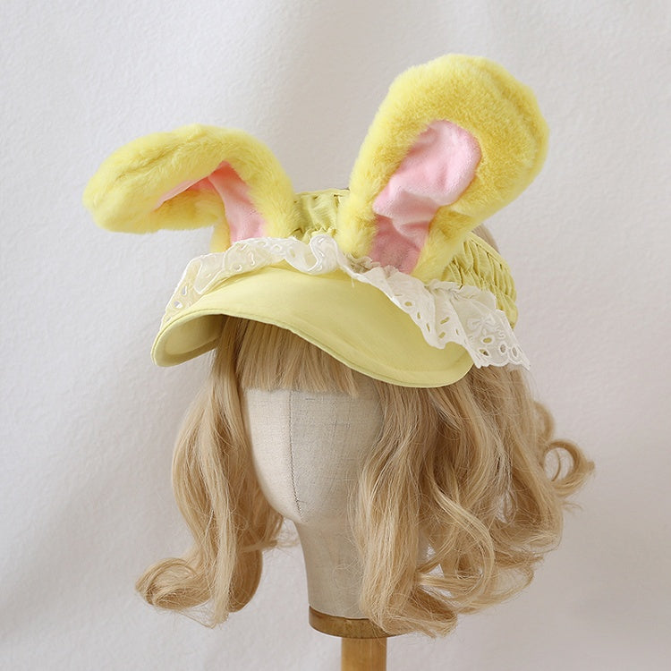Lace / Visor Ctue White Yellow Bunny Creamy Trim Cap Ears