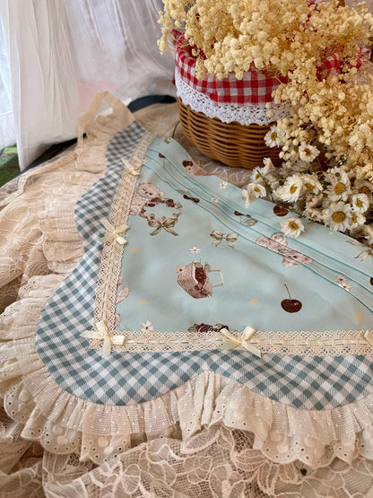 and / Red Bear Gingham Green Print White Triangle Scarf