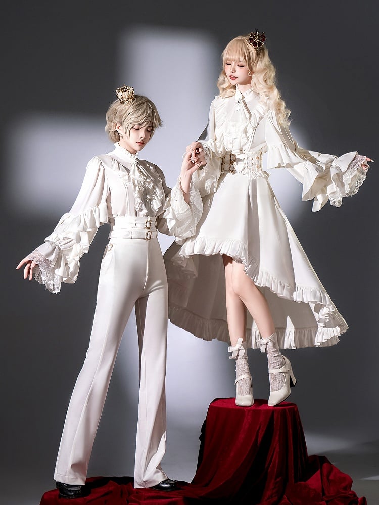 White Ruffle Neck Prince Ouji Long Sleeve Shirt - Every Page of Poetry