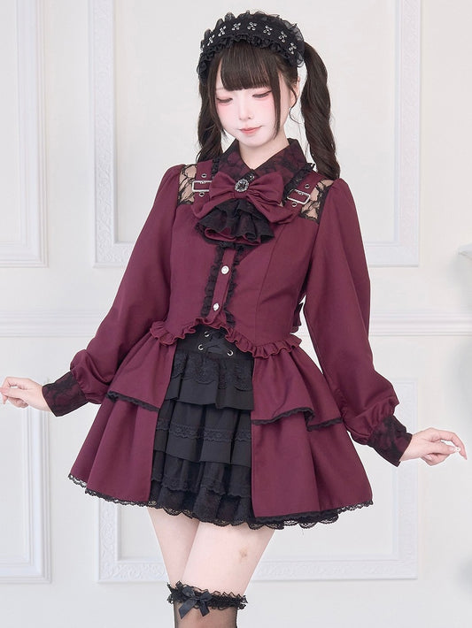 Kei-Bluse mit weinrotem Jirai-Illusionsausschnitt