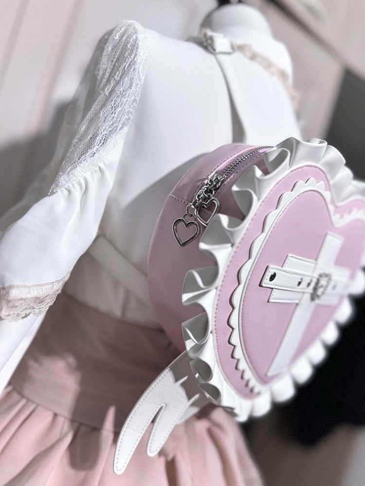 Heart / Light Jirai Wings Cross Pink with in Leather Black Blue Backpack Kei PU