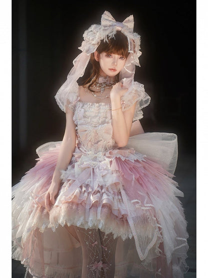 Pink Swan Feather Accented Lolita JSK Dress Set - Felinae Cookie