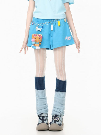 Adorable Blue Letter-Printed Drawstring Summer Shorts - Languid Park