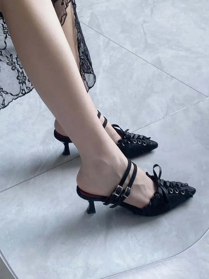 Slingback Toe Pointed Gothic Lace-up Black Detail Sandals