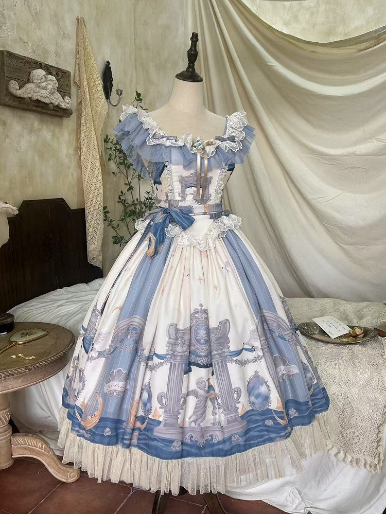 Classic Angel Moon Waist Jumper and Dress Print Skirt Lolita Basque