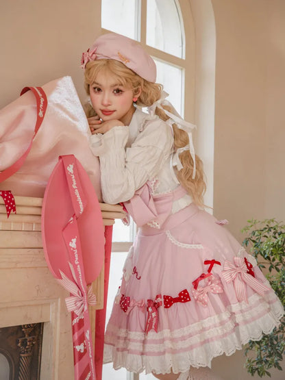 スカート ピンク 刺繍 ショルダーパッチ 取り外し可能 ロリータ スイートストラップ付き バニー