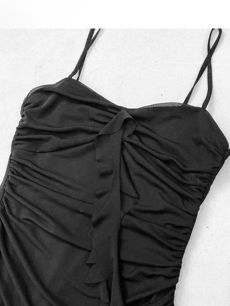 High-low Edge Glamorous Black Design Bittersweet Double Cami Ruffle Dress Detail