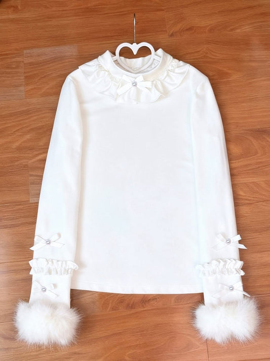 Lolita Long Top White Autumn/Winter with Ruffles Cozy Sleeves