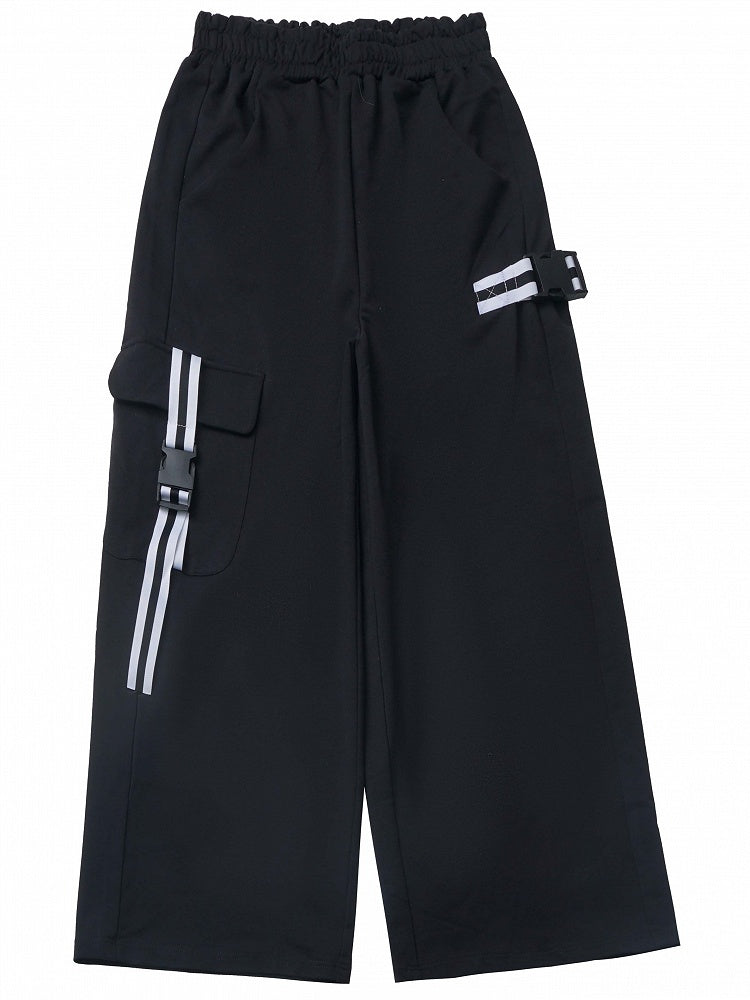 Black Elastic Waist Wide-leg Cut Pants