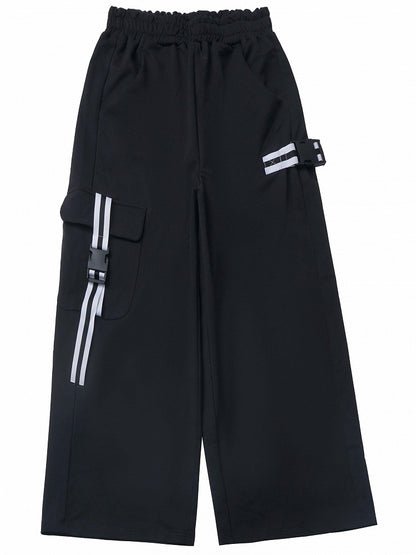 Black Elastic Waist Wide-leg Cut Pants