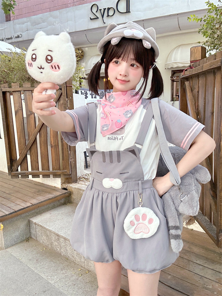 グレーとホワイトのカラーブロックデザイン ラウンドネックTシャツ