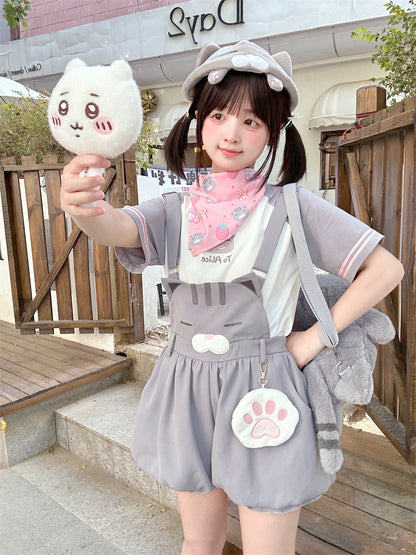 グレーとホワイトのカラーブロックデザイン ラウンドネックTシャツ