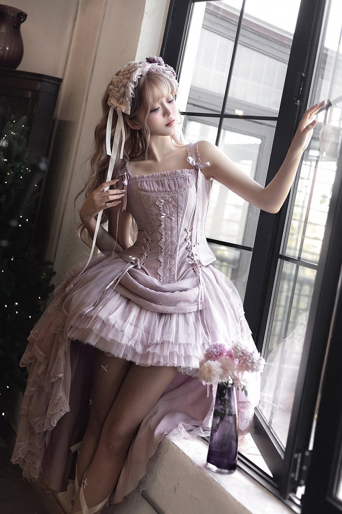 Tulle Corset Boned Layered Purple Classic + Skirt Top Lolita High-low Dusty