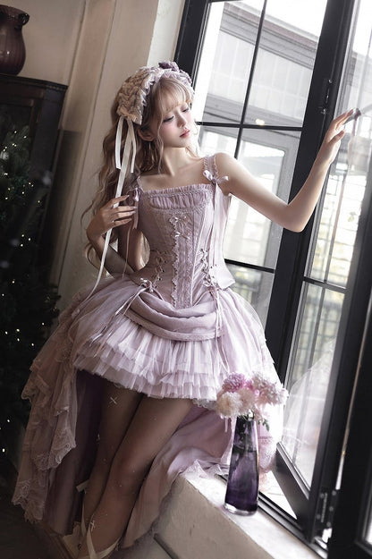 Tulle Corset Boned Layered Purple Classic + Skirt Top Lolita High-low Dusty