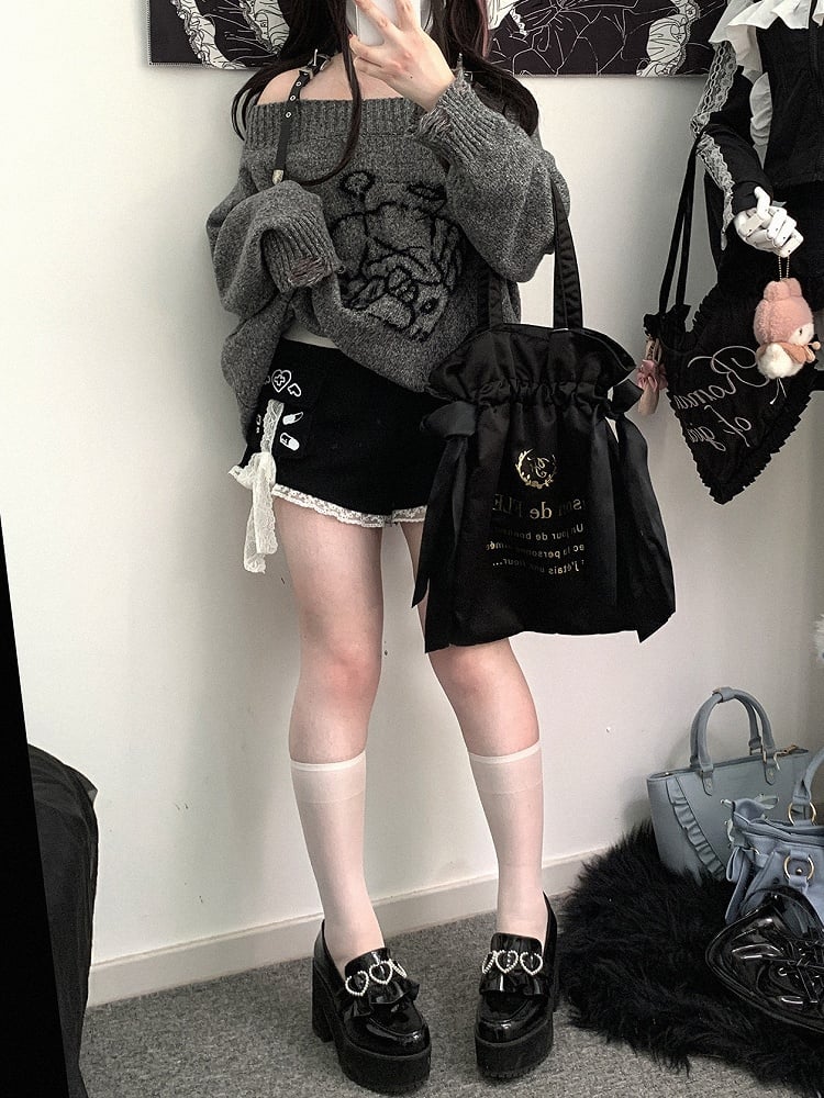 Navy Blue Jirai Kei Sporty Shorts with Lace Trim